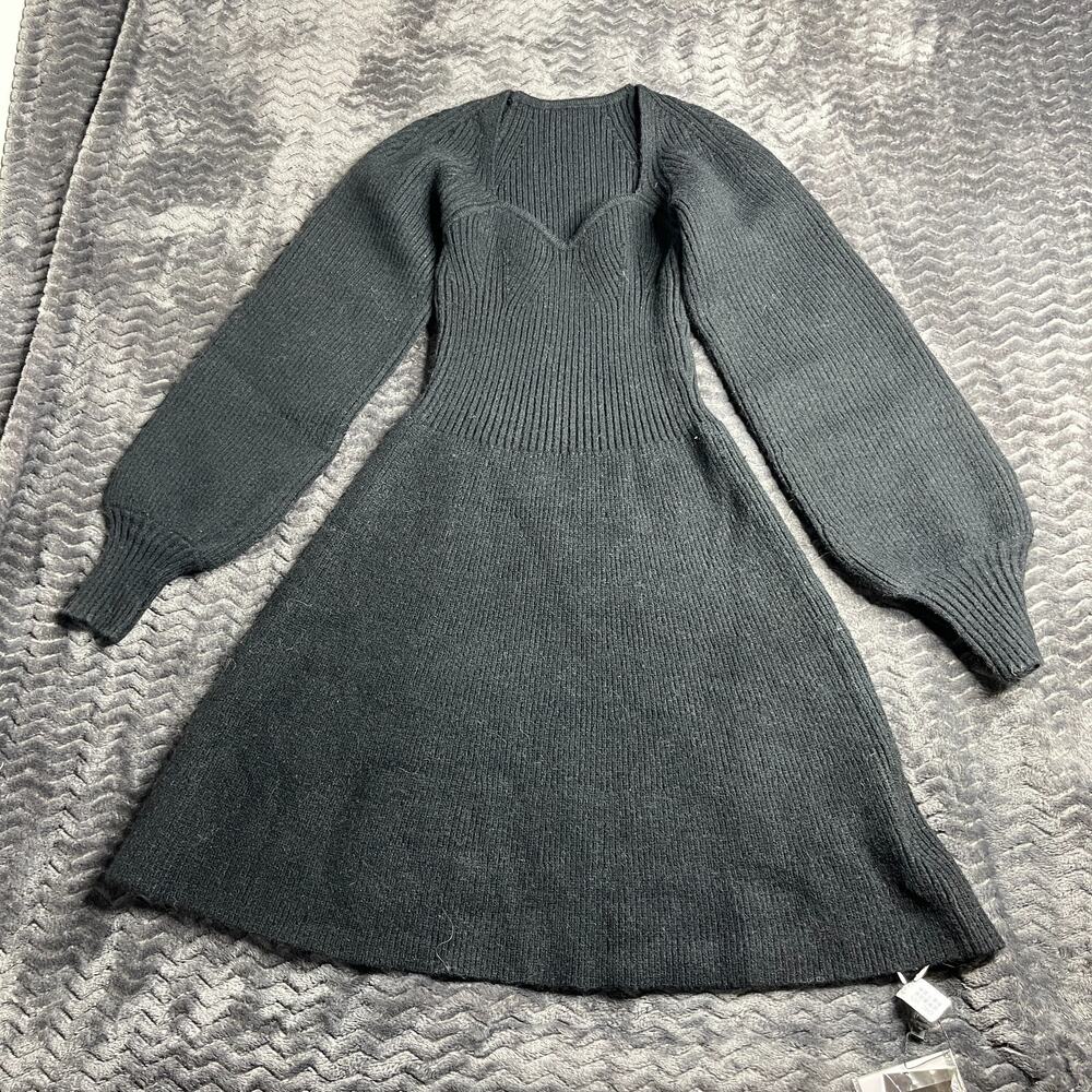 Chic ven Black Puff Sleeve Sweater Dress Size M NWT
